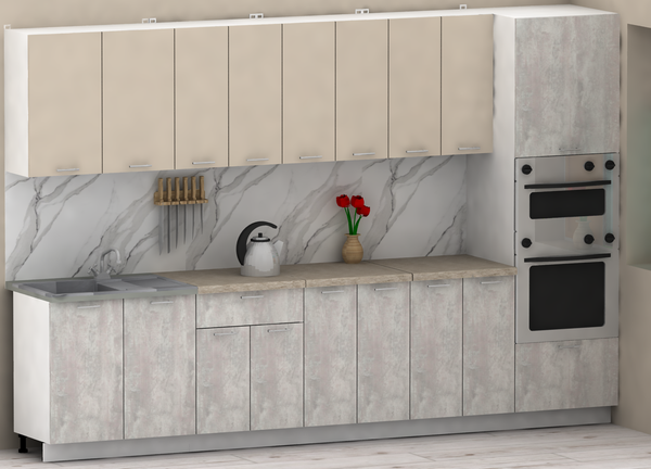 Изображение товара Кухонный гарнитур Eligard Lion 3.2 без столешницы (персидский жемчуг/ледяное дерево)