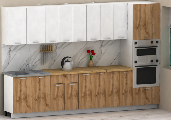 Изображение товара Кухонный гарнитур Eligard Lion 3.2 без столешницы (белый/дуб натуральный)