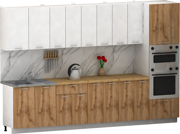 Изображение товара Кухонный гарнитур Eligard Lion 3.2 без столешницы (белый/дуб натуральный)