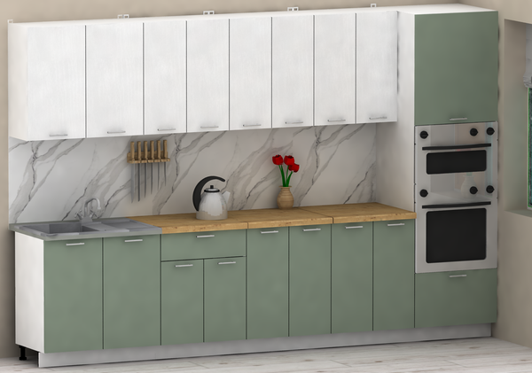 Изображение товара Кухонный гарнитур Eligard Lion 3.2 без столешницы (белый/самшит)