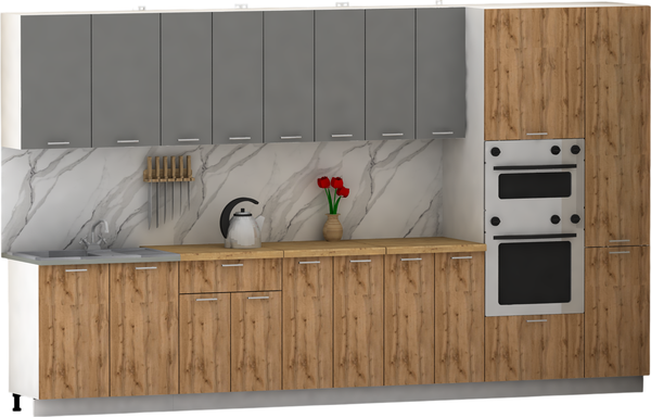 Изображение товара Кухонный гарнитур Eligard Lion 3.6 без столешницы (дымчатый алмаз/дуб натуральный)