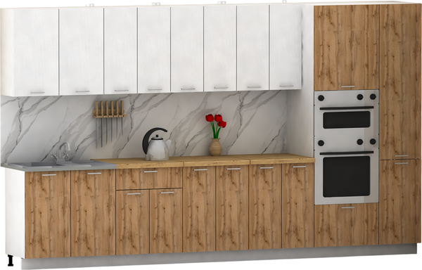 Изображение товара Кухонный гарнитур Eligard Lion 3.6 без столешницы (белый/дуб натуральный)