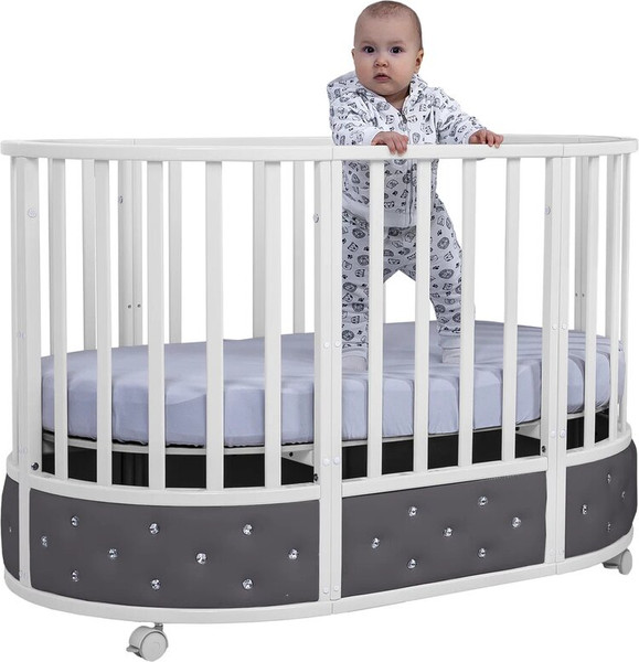 Изображение товара Детская кровать-трансформер Sweet Baby Brillantezza 7в1 на колесах (белый/серый)