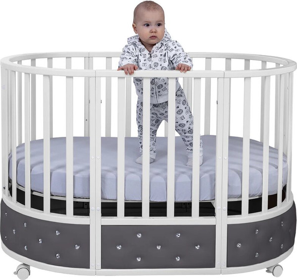 Изображение товара Детская кровать-трансформер Sweet Baby Brillantezza 7в1 на колесах (белый/серый)