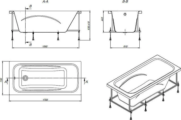 Изображение товара Ванна акриловая Roca Line 170x70 / ZRU9302924 + ZRU9302925
