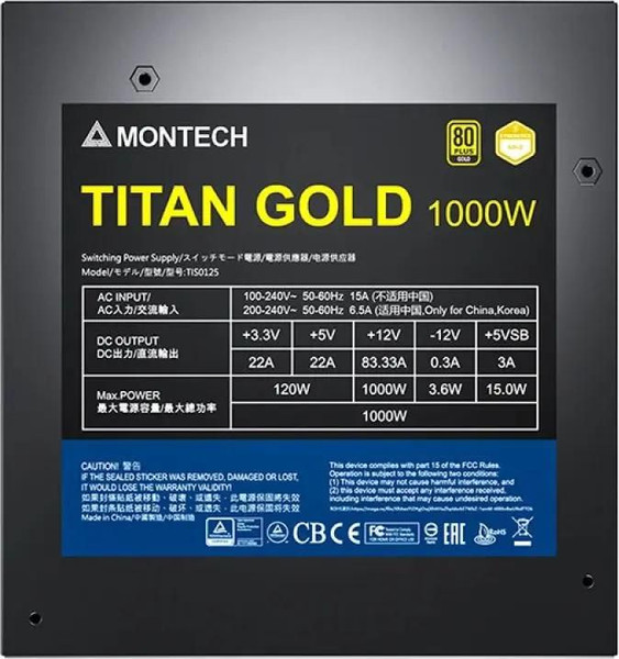 Изображение товара Блок питания для компьютера Montech Titan Gold 1000W / TIS0125