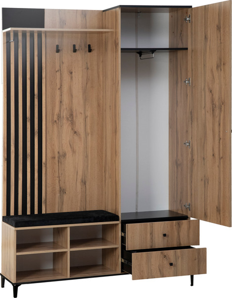 Изображение товара Секция в прихожую Олмеко Либерти 51.22 опора 150 с зеркалом (дуб вотан/черный)