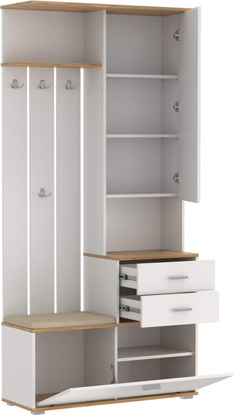 Изображение товара Секция в прихожую Олмеко Антре 65.08 с зеркалом (белый/дуб вотан)