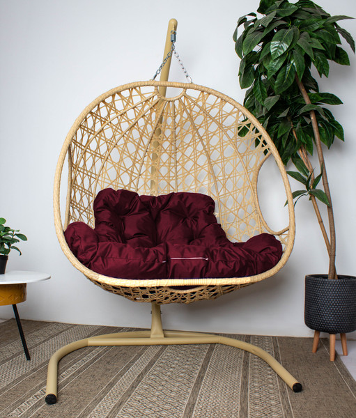 Изображение товара Кресло подвесное M-Group Для двоих Люкс / 11510502 (бежевый ротанг/бордовая подушка)