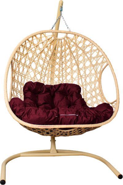Изображение товара Кресло подвесное M-Group Для двоих Люкс / 11510502 (бежевый ротанг/бордовая подушка)
