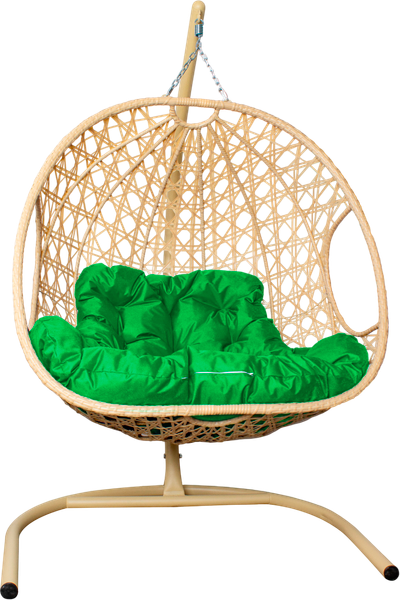 Изображение товара Кресло подвесное M-Group Для двоих Люкс / 11510504 (бежевый ротанг/зеленая подушка)