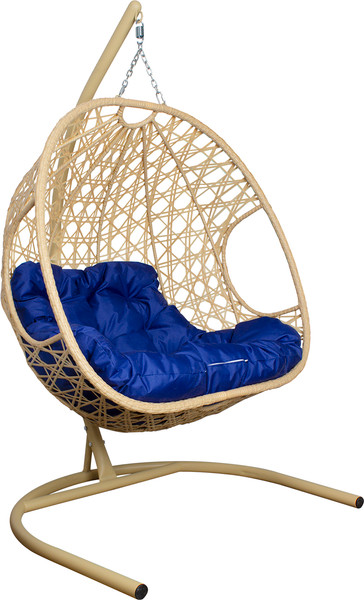 Изображение товара Кресло подвесное M-Group Для двоих Люкс / 11510510 (бежевый ротанг/синяя подушка)