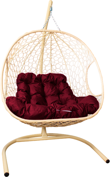 Изображение товара Кресло подвесное M-Group Для двоих / 11450502 (бежевый ротанг/бордовая подушка)