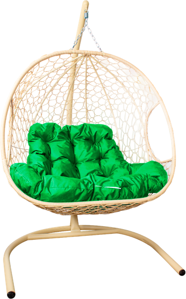 Изображение товара Кресло подвесное M-Group Для двоих / 11450504 (бежевый ротанг/зеленая подушка)