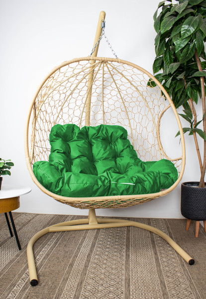Изображение товара Кресло подвесное M-Group Для двоих / 11450504 (бежевый ротанг/зеленая подушка)