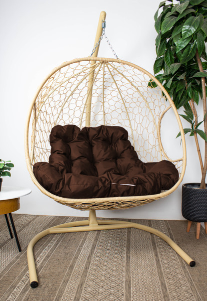 Изображение товара Кресло подвесное M-Group Для двоих / 11450505 (бежевый ротанг/коричневая подушка)