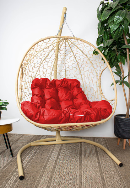 Изображение товара Кресло подвесное M-Group Для двоих / 11450506 (бежевый ротанг/красная подушка)