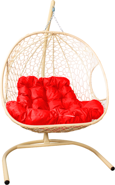 Изображение товара Кресло подвесное M-Group Для двоих / 11450506 (бежевый ротанг/красная подушка)