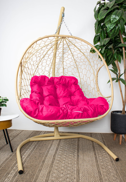 Изображение товара Кресло подвесное M-Group Для двоих / 11450508 (бежевый ротанг/розовая подушка)