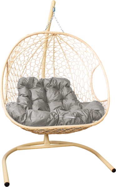 Изображение товара Кресло подвесное M-Group Для двоих / 11450509 (бежевый ротанг/серая подушка)