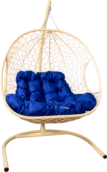 Изображение товара Кресло подвесное M-Group Для двоих / 11450510 (бежевый ротанг/синяя подушка)