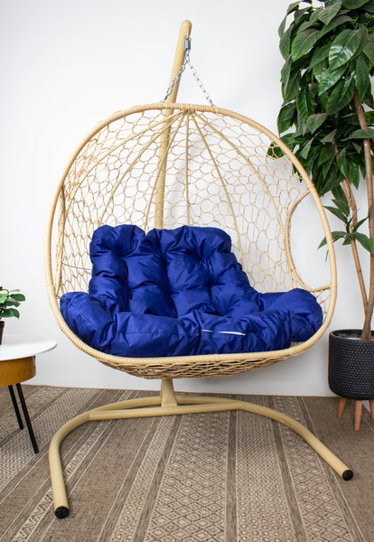 Изображение товара Кресло подвесное M-Group Для двоих / 11450510 (бежевый ротанг/синяя подушка)