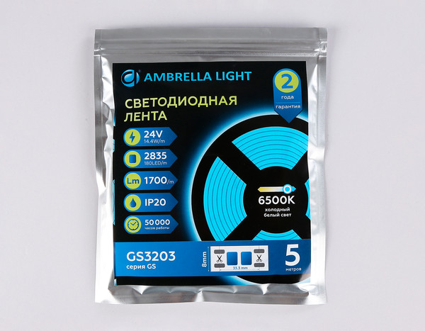 Изображение товара Светодиодная лента Ambrella 2835 180Led 14.4W 6500K / GS3213