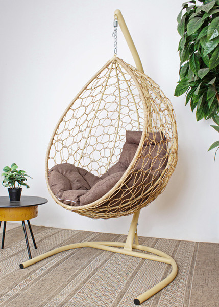 Изображение товара Кресло подвесное M-Group Капля Home / 11830505 (бежевый ротанг/какао подушка)