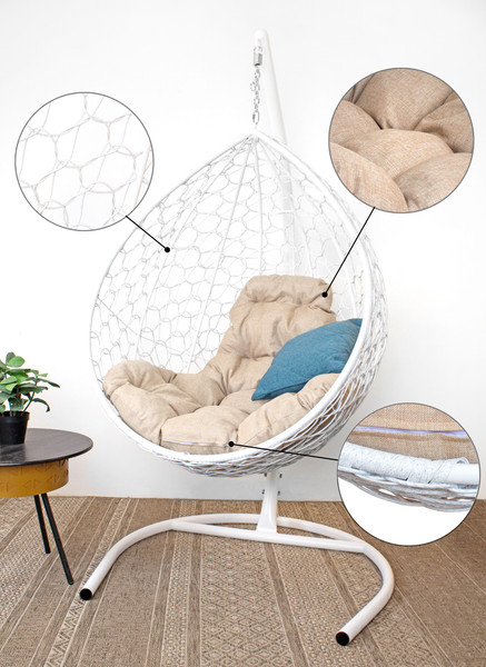 Изображение товара Кресло подвесное M-Group Капля Home / 11830101 (белый ротанг/лен подушка)