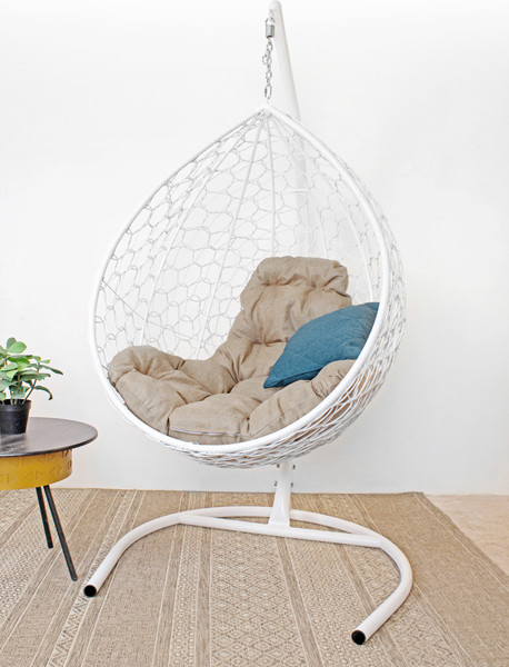 Изображение товара Кресло подвесное M-Group Капля Home / 11830101 (белый ротанг/лен подушка)