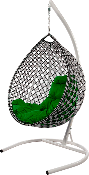 Изображение товара Кресло подвесное M-Group Капля Люкс / 11034604 (белый/черный ротанг/зеленая подушка)