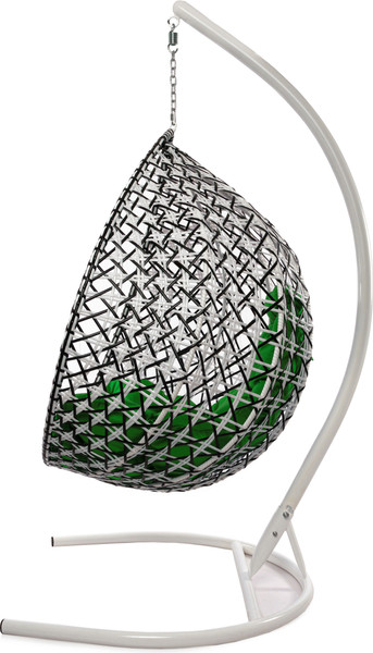 Изображение товара Кресло подвесное M-Group Капля Люкс / 11034604 (белый/черный ротанг/зеленая подушка)