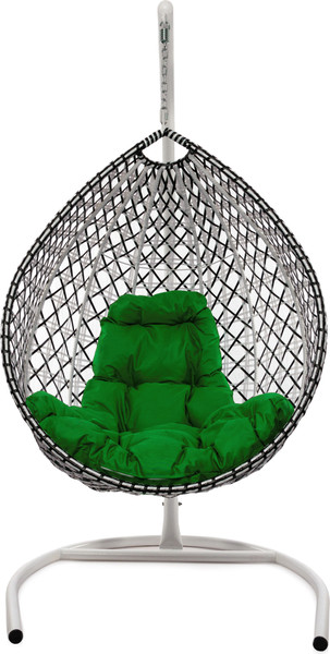 Изображение товара Кресло подвесное M-Group Капля Люкс / 11034604 (белый/черный ротанг/зеленая подушка)