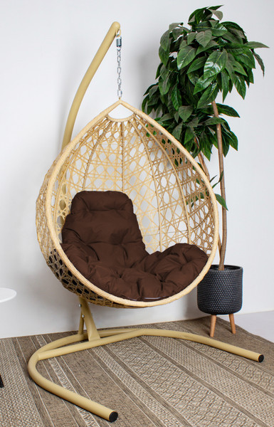 Изображение товара Кресло подвесное M-Group Капля Люкс / 11030505 (бежевый ротанг/коричневая подушка)