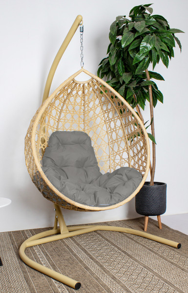 Изображение товара Кресло подвесное M-Group Капля Люкс / 11030509 (бежевый ротанг/серая подушка)