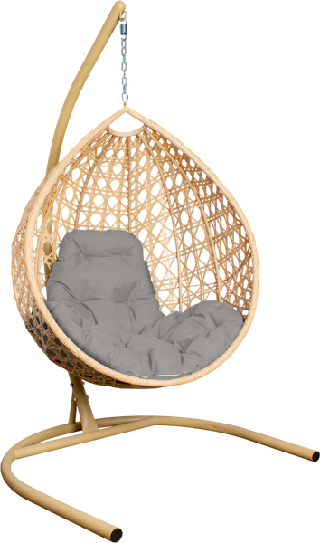 Изображение товара Кресло подвесное M-Group Капля Люкс / 11030509 (бежевый ротанг/серая подушка)