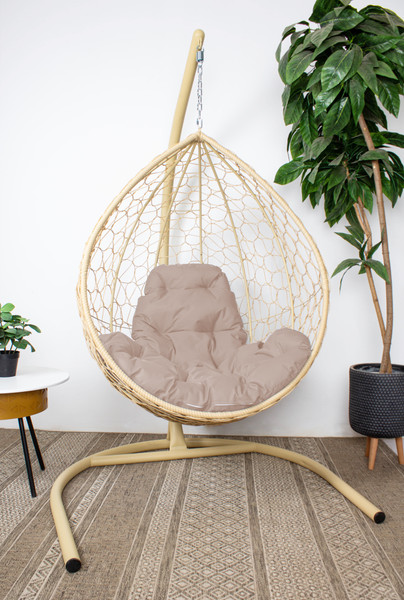 Изображение товара Кресло подвесное M-Group Капля / 11020501 (бежевый ротанг/бежевая подушка)