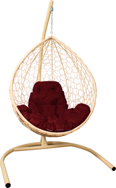 Изображение товара Кресло подвесное M-Group Капля / 11020502 (бежевый ротанг/бордовая подушка)