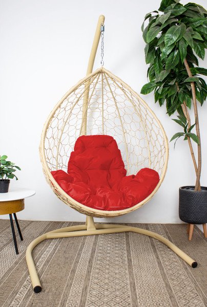 Изображение товара Кресло подвесное M-Group Капля / 11020506 (бежевый ротанг/красная подушка)