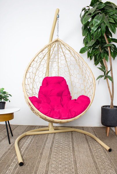 Изображение товара Кресло подвесное M-Group Капля / 11020508 (бежевый ротанг/розовая подушка)