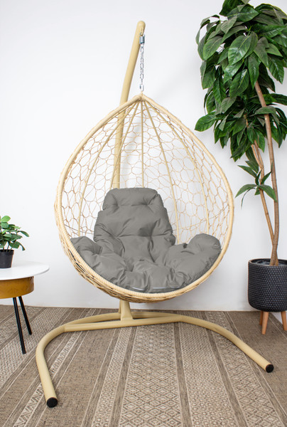 Изображение товара Кресло подвесное M-Group Капля / 11020509 (бежевый ротанг/серая подушка)