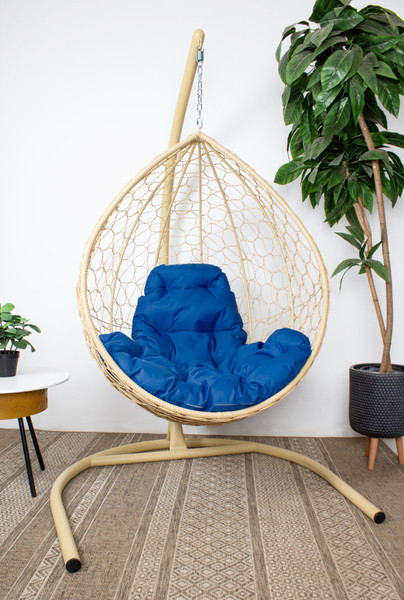 Изображение товара Кресло подвесное M-Group Капля / 11020510 (бежевый ротанг/синяя подушка)