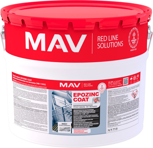 Изображение товара Грунт-эмаль MAV Epozinc Coat цинкнаполненная по металлу ЭФ-1592 (10л, серый матовый)
