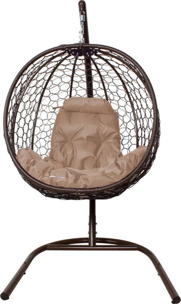 Изображение товара Кресло подвесное M-Group Капля складное / 11500201 (коричневый ротанг/бежевая подушка)