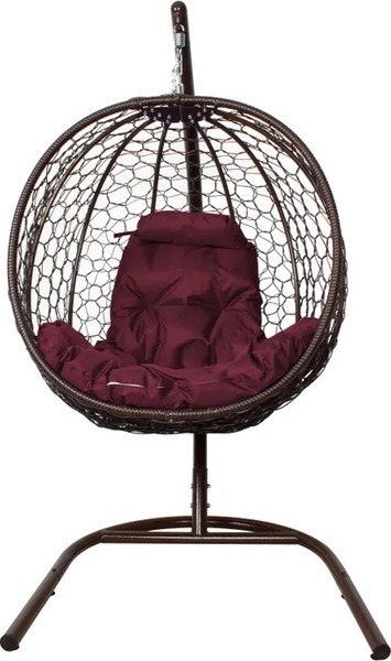 Изображение товара Кресло подвесное M-Group Капля складное / 11500202 (коричневый ротанг/бордовая подушка)