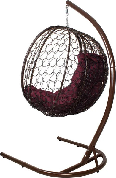 Изображение товара Кресло подвесное M-Group Капля складное / 11500202 (коричневый ротанг/бордовая подушка)