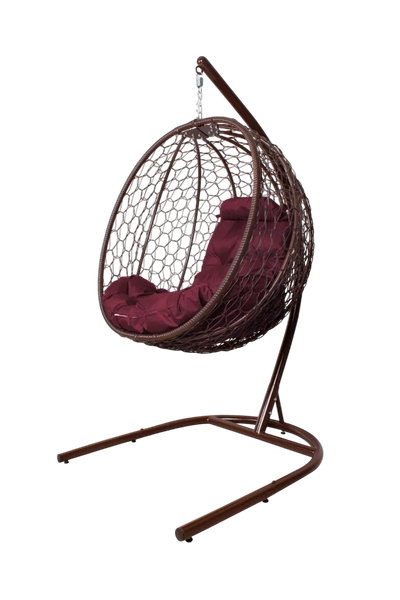 Изображение товара Кресло подвесное M-Group Капля складное / 11500202 (коричневый ротанг/бордовая подушка)