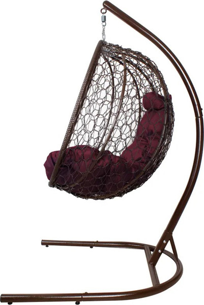 Изображение товара Кресло подвесное M-Group Капля складное / 11500202 (коричневый ротанг/бордовая подушка)