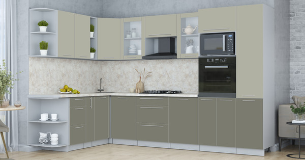 Изображение товара Кухонный гарнитур Интерлиния Мила Пластик 1.88x3.2 LV (латте/кварцевый/опал светлый)