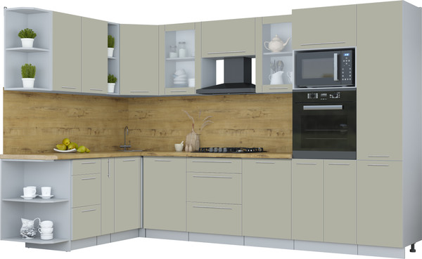 Изображение товара Кухонный гарнитур Интерлиния Мила Пластик 1.88x3.2 LV (латте/латте/дуб бунратти)